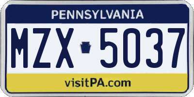 PA license plate MZX5037
