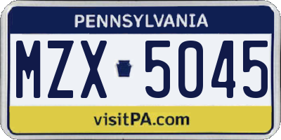 PA license plate MZX5045