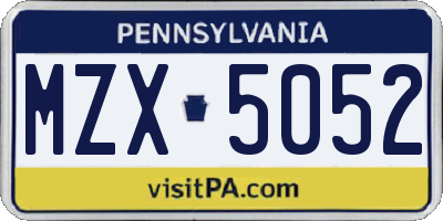 PA license plate MZX5052