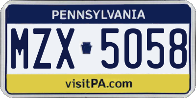 PA license plate MZX5058
