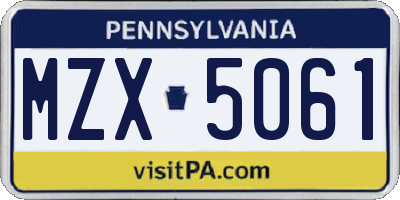 PA license plate MZX5061