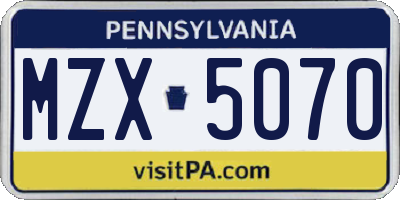 PA license plate MZX5070
