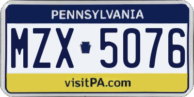 PA license plate MZX5076