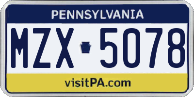 PA license plate MZX5078
