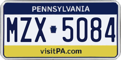 PA license plate MZX5084