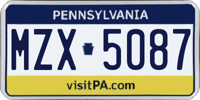 PA license plate MZX5087