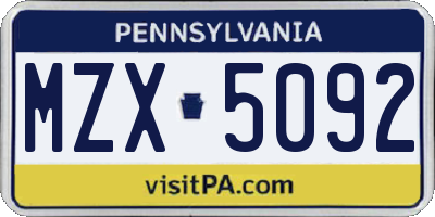 PA license plate MZX5092