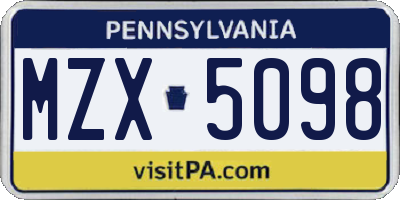 PA license plate MZX5098