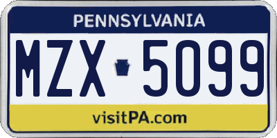 PA license plate MZX5099