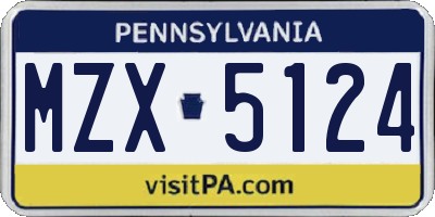 PA license plate MZX5124