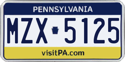PA license plate MZX5125