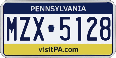 PA license plate MZX5128