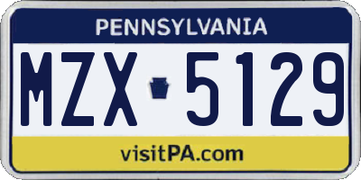 PA license plate MZX5129