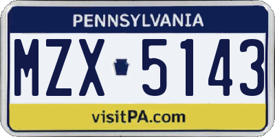 PA license plate MZX5143