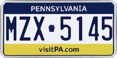 PA license plate MZX5145