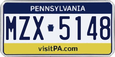 PA license plate MZX5148