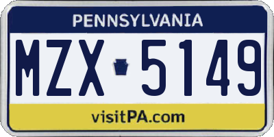 PA license plate MZX5149