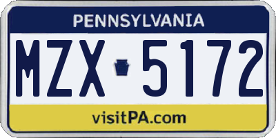 PA license plate MZX5172