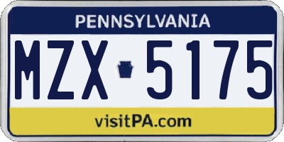 PA license plate MZX5175