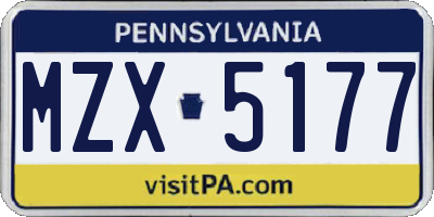 PA license plate MZX5177
