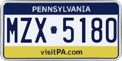 PA license plate MZX5180