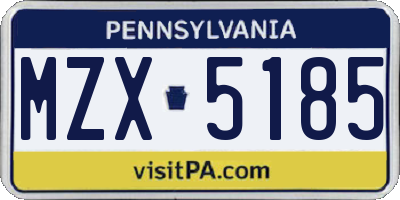 PA license plate MZX5185