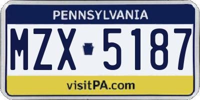 PA license plate MZX5187