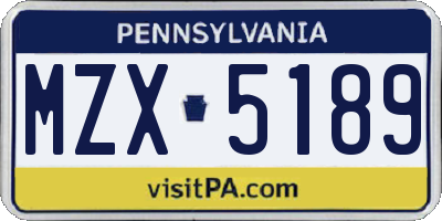 PA license plate MZX5189