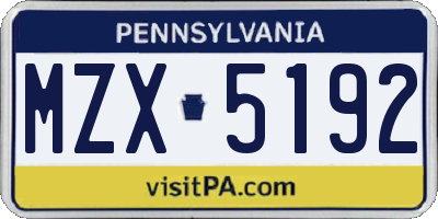 PA license plate MZX5192