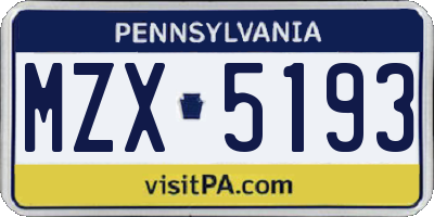 PA license plate MZX5193