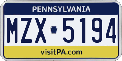 PA license plate MZX5194