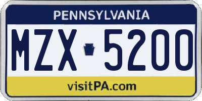 PA license plate MZX5200