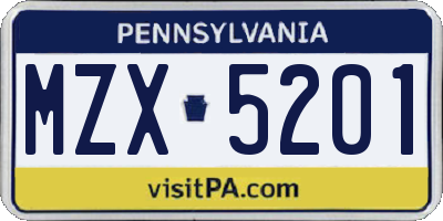 PA license plate MZX5201
