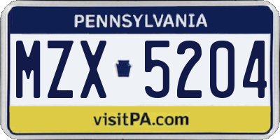 PA license plate MZX5204