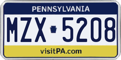 PA license plate MZX5208