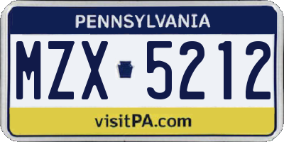 PA license plate MZX5212