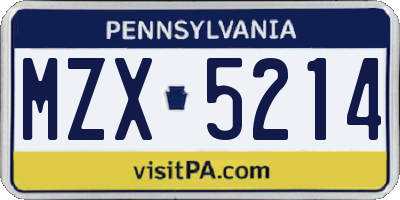 PA license plate MZX5214
