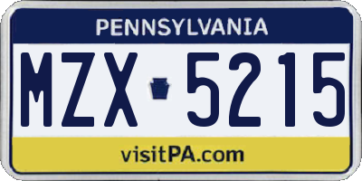 PA license plate MZX5215