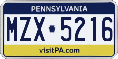 PA license plate MZX5216