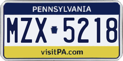 PA license plate MZX5218