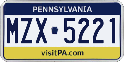 PA license plate MZX5221
