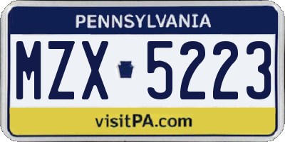 PA license plate MZX5223