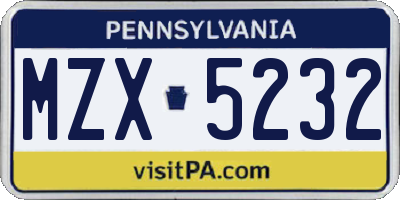 PA license plate MZX5232
