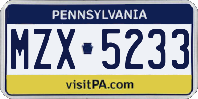 PA license plate MZX5233