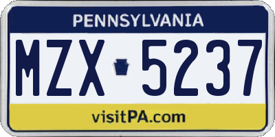 PA license plate MZX5237