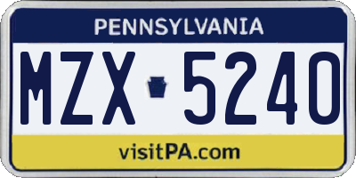 PA license plate MZX5240