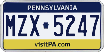 PA license plate MZX5247
