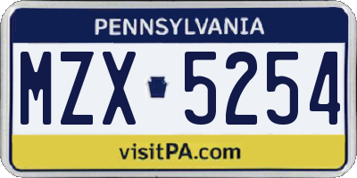 PA license plate MZX5254