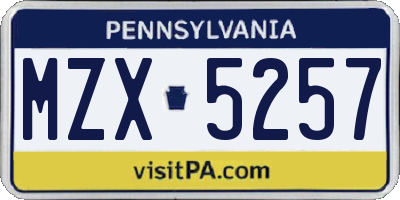 PA license plate MZX5257