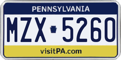PA license plate MZX5260